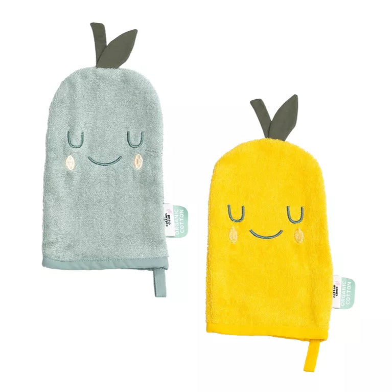 Lot de 2 gants de toilette enfants Citron et Poire